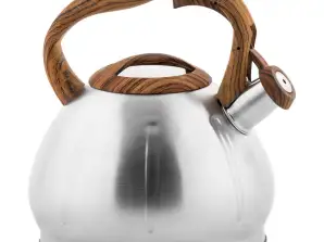 Stainless Steel Kettle with Whistle 3L Induction Silver BENO Wood-Like Handle