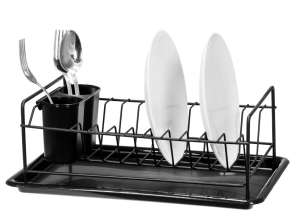 Égouttoir à vaisselle en acier avec égouttoir noir 33x22,5x13 cm Égouttoir