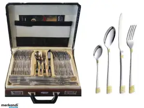 72pcs 18/10 Stainless Steel Cutlery Cutlery Set with Suitcase Set gold