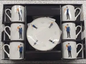 Set de cești de cafea turcești Mocha Cups 12 bucăți cu farfurioare albe
