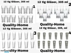 12 Pezzi Bicchieri da Acqua 305ml Set di Bicchieri da Succo Bicchieri di Vetro 4 Modelli da Selezionabile.