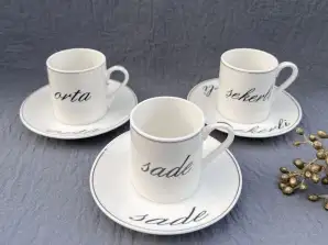 Kaffekopper Sett tyrkiske mokkakopper 12 stykker med tallerkener hvit