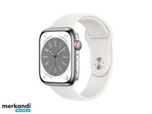 Apple Watch Series 8 GPS + mobilní 45mm stříbrná ocel bílá Sport MNKE3FD / A