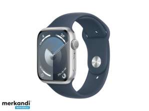 Apple Watch S9 Alloy. 45mm GPS Silver Sport Band Storm Blue S/M MR9D3QF/A