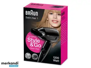 Rjavi satenski lasje 1 sušilnik za lase Style & Go Black BRHD130E