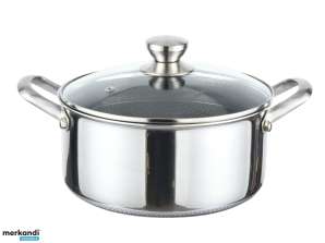Saucepan Pot Ø28cm Solid Stainless Steel with Glass Lid Induction Cheffinger PCS28