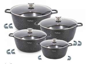 8 pcs Cooking Pot Set Pot Induction Non Stick 20-24-28-32cm Dinnerware Set Black