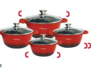 8 buc Set oală de gătit Inducție oală antiaderentă 20-24-28-32cm Set veselă roșie