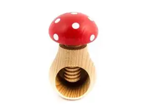 Wooden nutcracker, toadstool mushroom, beech wood red with white dots