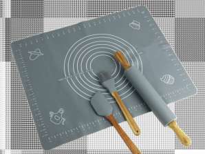 Placa de silicone com utensílios cinza 4 peças Topfann escova de espátula de rolo Silicone + Bambu