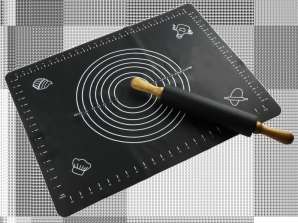 Silikonplatte mit Rolle TOPFANN schwarz Bambusrolle 45x60 cm
