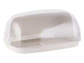 Caixa de pão de plástico bege claro branco tampa rosa 36x27x17 cm recipiente de pão para pão