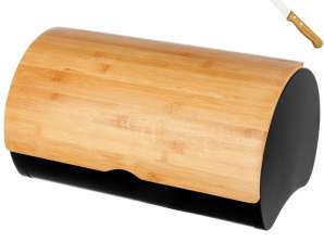 Кутия за обяд - Контейнер - Бамбук/неръждаема стомана - Кафяв/Черен + безплатен нож за хляб