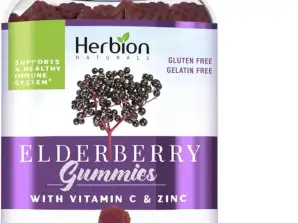 Herbion Naturals Elderberry Gummies cu vitamina C și zinc Gummies sănătoase pentru sistemul imunitar, 60 Count Pectin Gummies