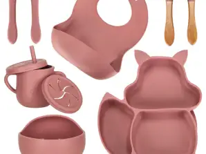 Platos de silicona para niños ardilla set de 9 piezas rosa oscuro
