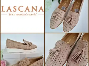 060051 leren loafers voor dames van Lascana. Een model in de kleur dusty pink