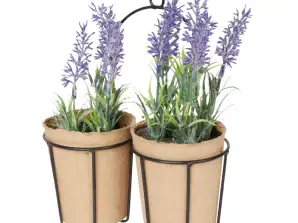 Artificial plant 2x Lavender in pendant 22 cm