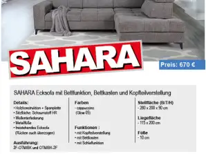 Möbel Ecksofa Couch Polsterecke Sahara mit Schlaffunktion, Bettkasten, Kopfteilverstellung und Sitztiefenverstellung