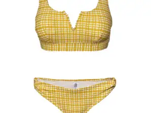 Geltoni/balti iš anksto suformuoti bikinio rinkiniai moterims