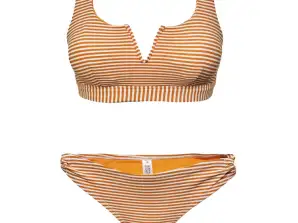 Oranžinės/kreminės spalvos iš anksto suformuoti dryžuoti bikinio rinkiniai moterims