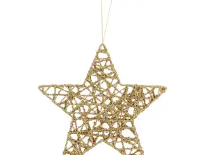 Pendant star glitter gold 15 cm / glitter white 15 cm