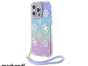 Guess iPhone 15 Pro Max Чехол для задней крышки Радужный - Блестящий узор пиона - Шнур - Фиолетовый J-TOO