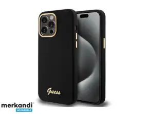 Guess iPhone 15 Pro Max Zadní kryt - kovové logo Script - Černý J-TOO