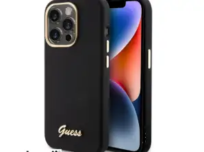 Guess iPhone 15 Pro Arka kapak kılıfı - Yazı metal logosu - Siyah J-TOO