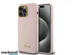 Guess iPhone 15 Pro Max Back cover hoesje - Script metalen logo - Roze J-TOO