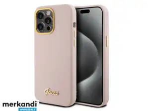 Guess iPhone 15 Pro Калъф за задна корица - Скрипт метално лого - Pink J-TOO