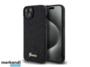 Guess iPhone 15 Plus & iPhone 14 Plus Back cover case - Disco script metalen logo - Zwart J-TOO