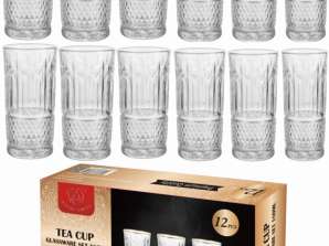 The set consists of 12 water glasses with a capacity of 175 ml. The glasses are made of high-quality glass and finished in noble silver. The
