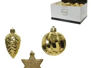 Christmas baubles shatterproof gold and red 6 cm set of 3