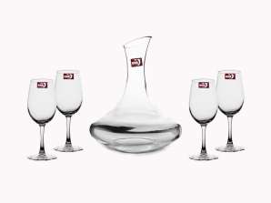 Lot de 5 verres à vin élégants transparents avec pichet de 1500 ml, 4 verres de 315 ml chacun