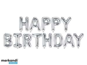 Прикраса на день народження з фольгованої повітряної кулі Happy Birthday срібло 340см х 35см