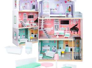 Wooden dollhouse with pastel furniture, 117 cm