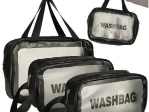 Kosmetikpose sæt kuffertarrangører 3 stykker gennemsigtig sort