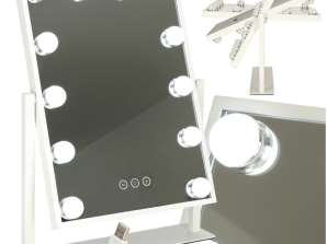 Hollywood LED Backlit Cosmetic Makeup Mirror cu 12 becuri USB 30 x 40cm