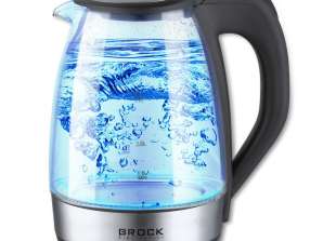 Electric Glass Kettle. Volume: 1,7 l. Double-sided water level mark. Power cord storage in the base