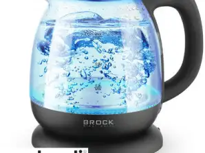 Wasserkocher aus Glas. Volumen: 1,0 l. Mit Borosilikatglaskörper, langlebig und schmutzabweisend. Beidseitige Wasserstandsmarkierung. Internes LED-Licht.