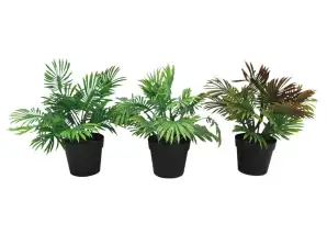 Artificial plant Palm in plastic pot 26 cm 3 assorted