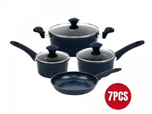 Herzberg 7 Pieces Marble Coated Cast Iron Cookware Set Blue