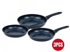 Herzberg 3 Pieces Marble Coated Forged Frying Pan Set Blue