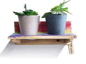 'Roots' Wooden hanging Joy pot racks sets with 2 Artstone pots