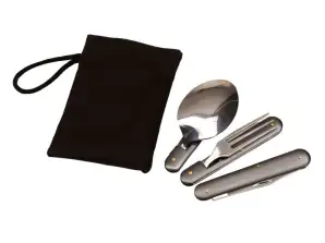 CAMPING Set de couverts d’extérieur en gris Robuste et pratique pour les déplacements