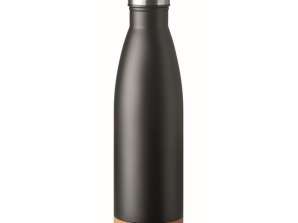 Doppelwandige Isolierflasche ASPEN CORK – Schwarze Thermoflasche mit Korkdetails