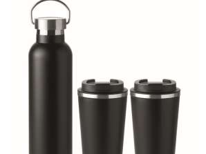 Black HELSINKI SET Double-walled stainless steel set