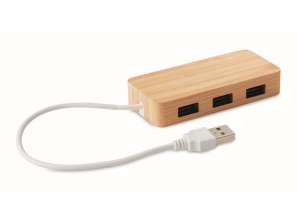 3 portu USB 2.0 centrmezgls, kas izgatavots no bambusa ar VINA - ekoloģisks koka savienotājs