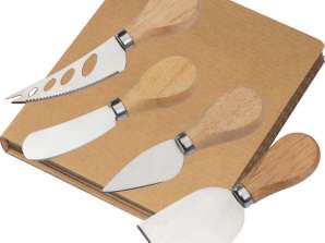 4-delt osteknivsæt med beige træhåndtag stilfuld og funktionel