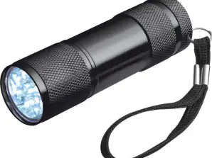 Aluminium Taschenlampe mit 9 LEDs  inkl. Batterien in Box   Schwarz  langlebig und leistungsstark